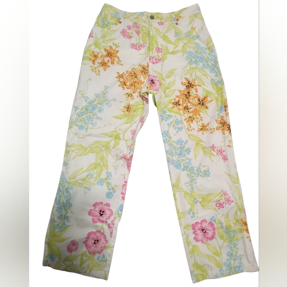 Averado Bessi Floral High Waist Zip Pocket Straight Leg Pants Spring Pastel - Picture 2 of 8